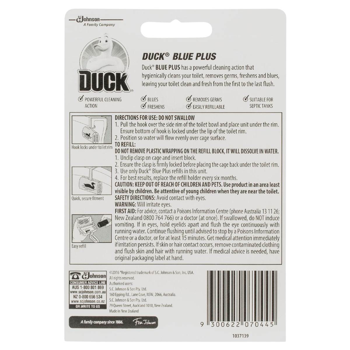 Duck Toilet Cleaner, Blue Plus Solid Toilet Rim Block 40g