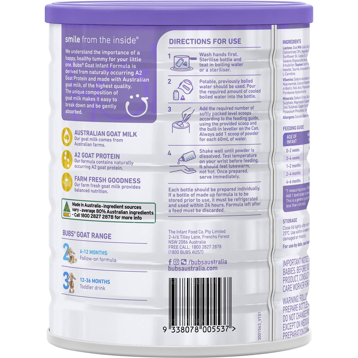 Bubs Goat Infant Formula Stage 1 800g
