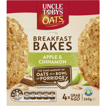 Uncle Tobys Oats Breakfast Bakes Cereal Bar Apple & Cinnamon 260g