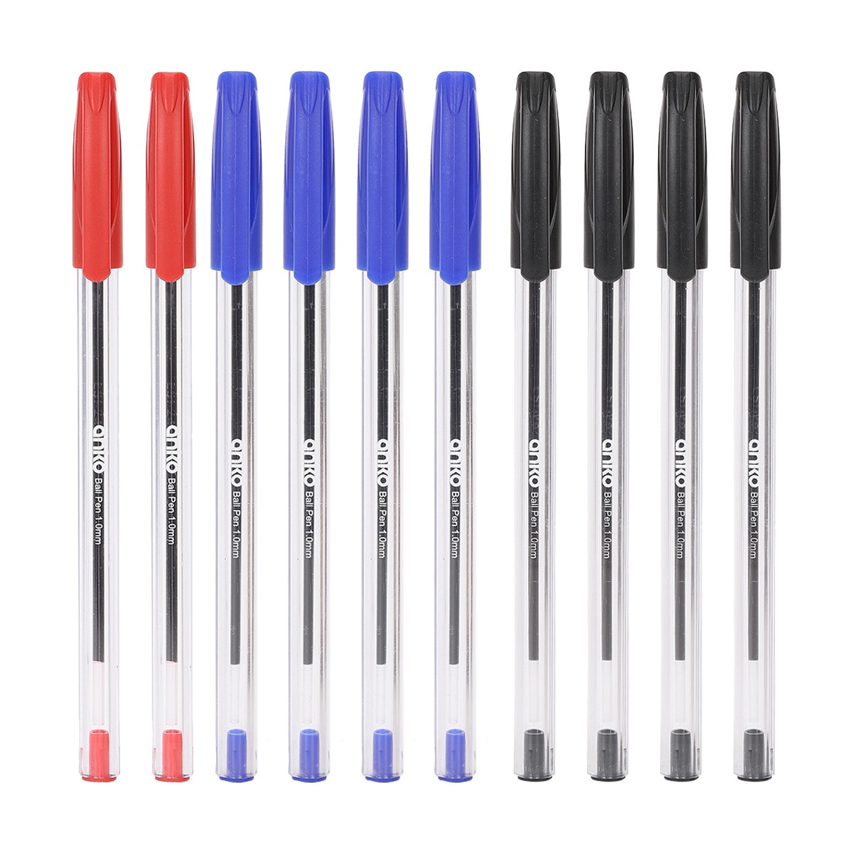 10 Pack Assorted Colours Ballpoint Pens