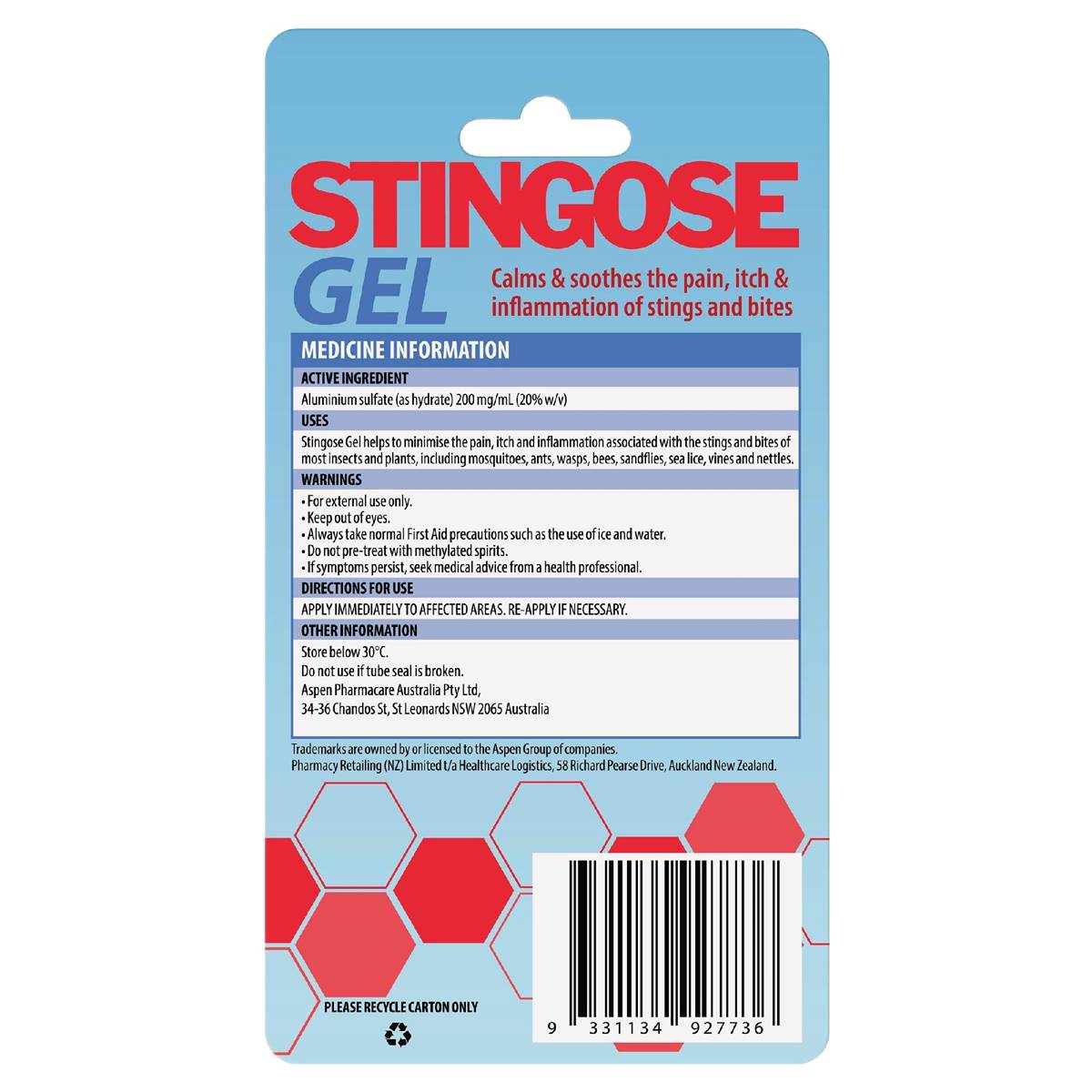 Stingose Antiseptic Gel Tube 25g