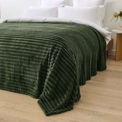 Plush Ribbed Blanket - Double/Queen Bed, Forest