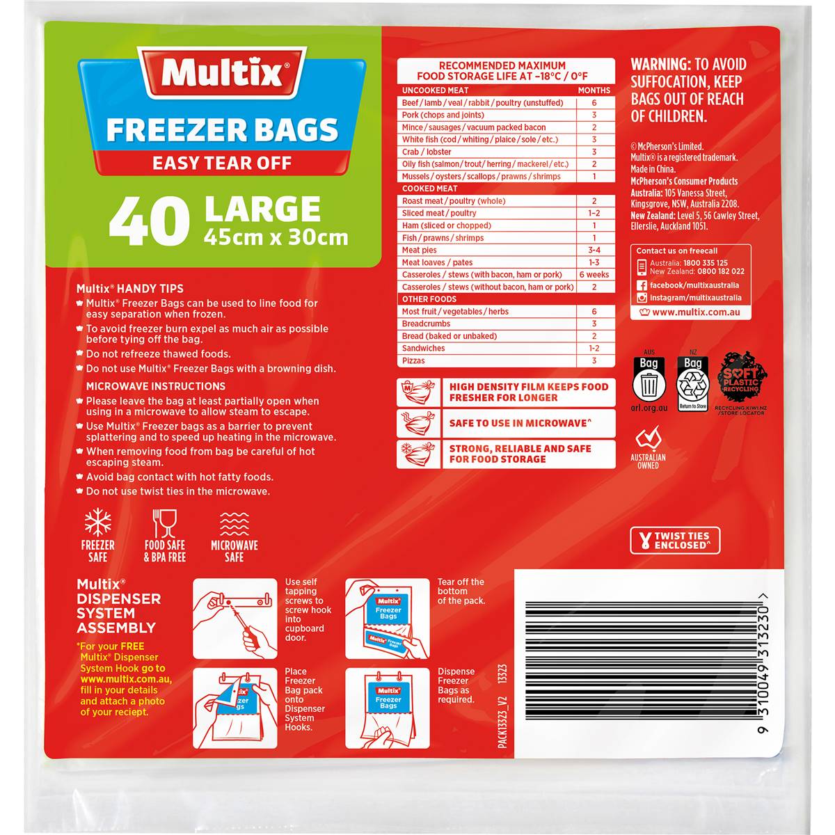 Multix Easy Tear Off Freezer Bags Large 40 pack