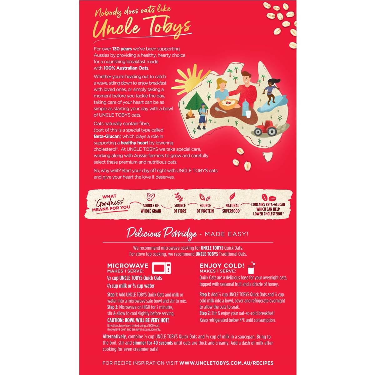 Uncle Tobys Oats Quick Oats Porridge Porridge 500g
