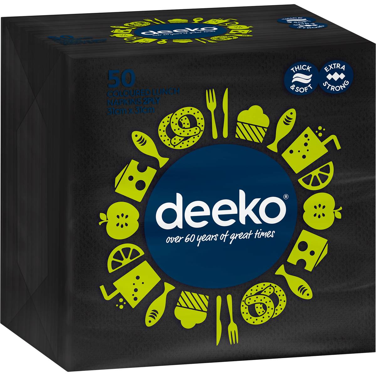 Deeko Serviettes Lunch 2 Ply Assorted 50 Pack