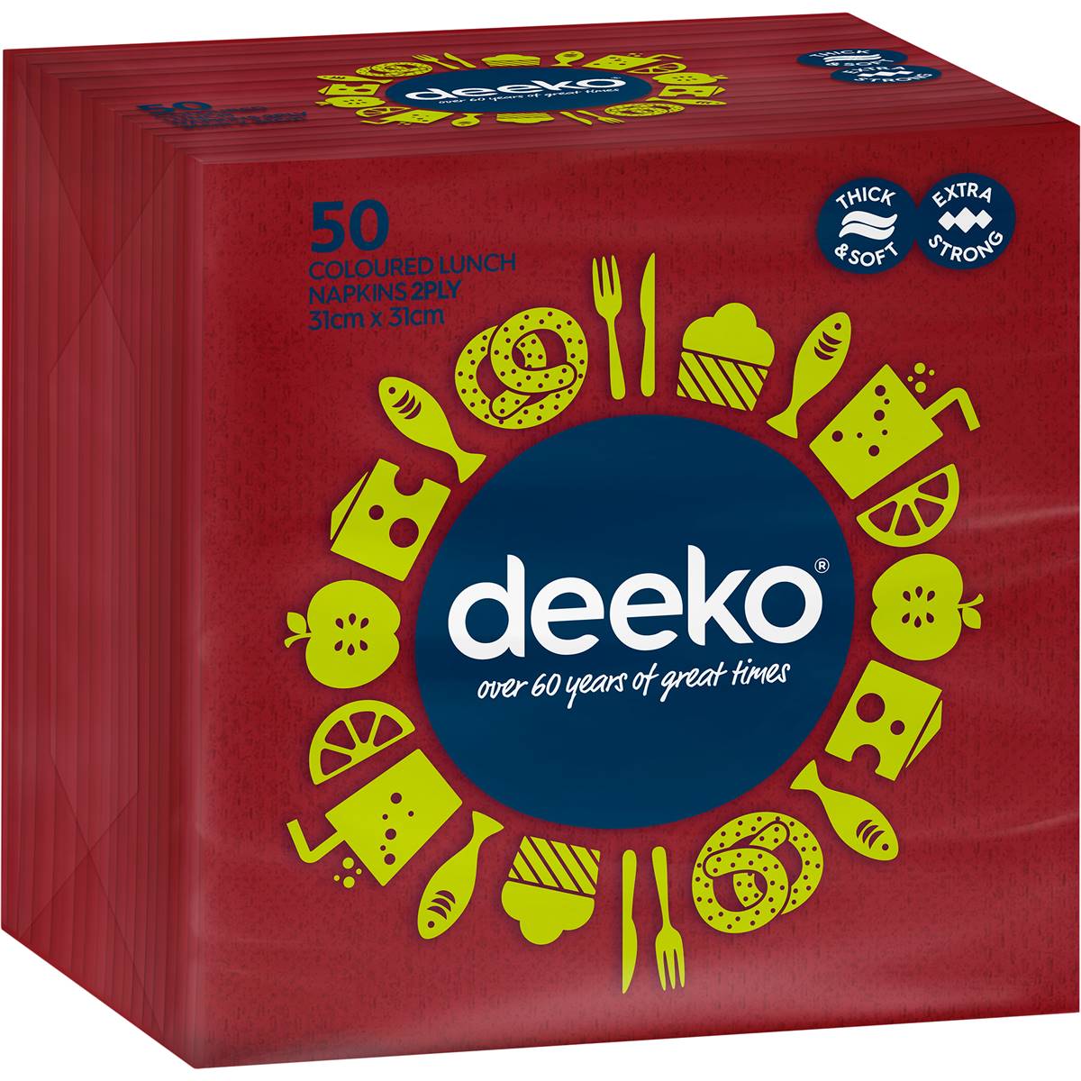 Deeko Serviettes Lunch 2 Ply Assorted 50 Pack