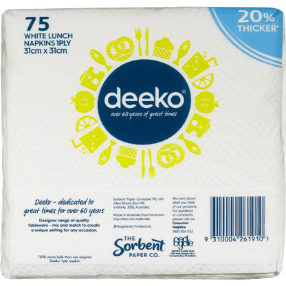 Deeko Extra Thick Serviette 1ply 75 Pack