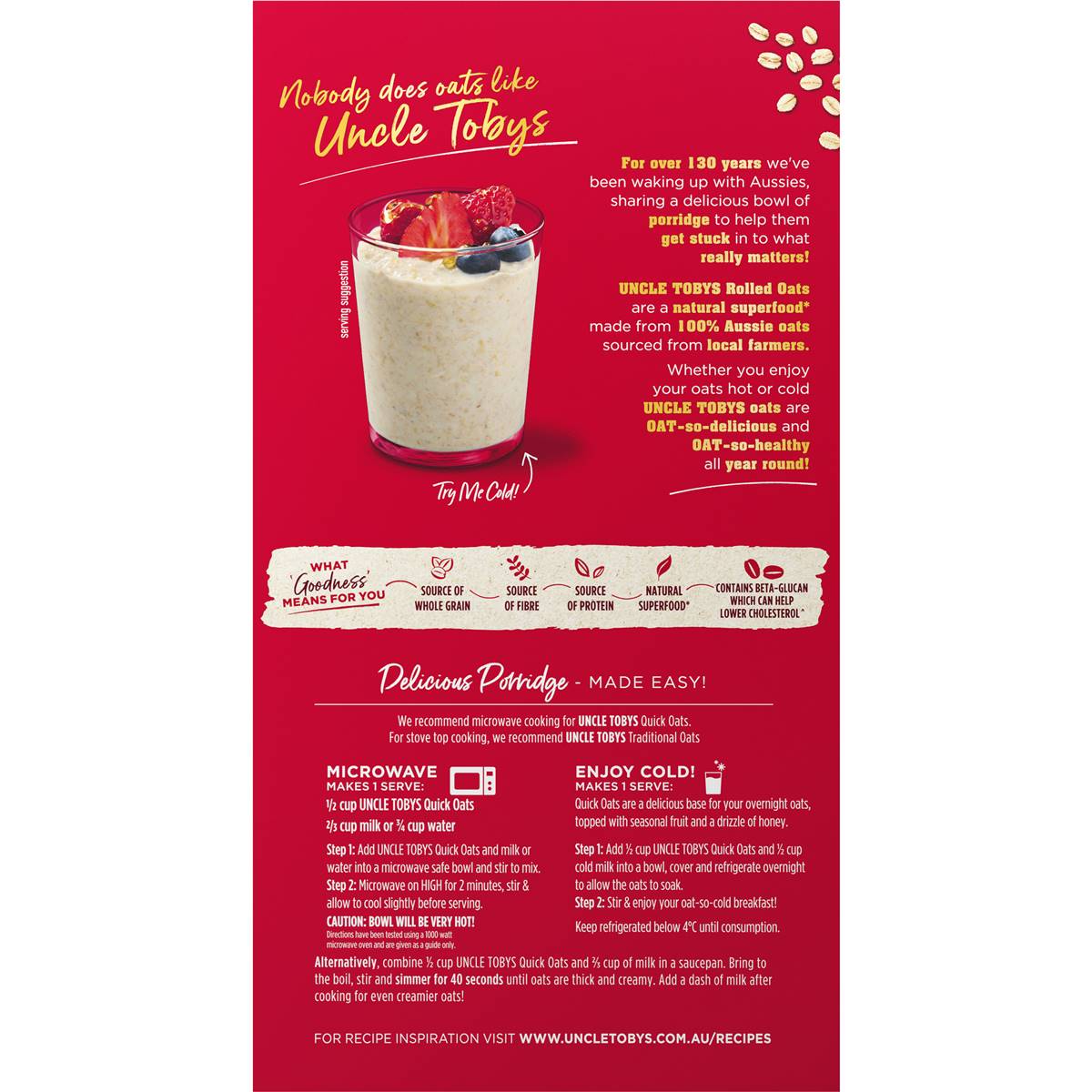 Uncle Tobys Oats Traditonal Rolled Oats Porridge 1kg