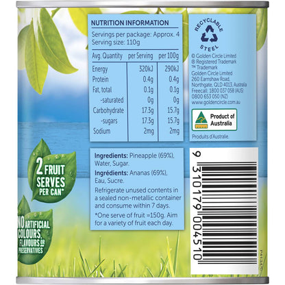 Golden Circle Australian Canned Fruit Tinned Pineapple Pieces in Syrup 450g