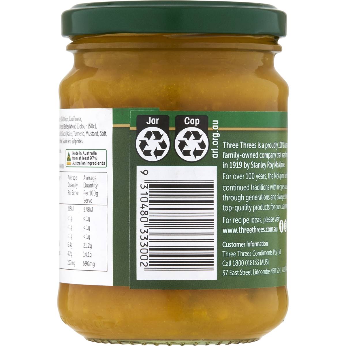 Three Threes Sweet Mustard Pickles 250g