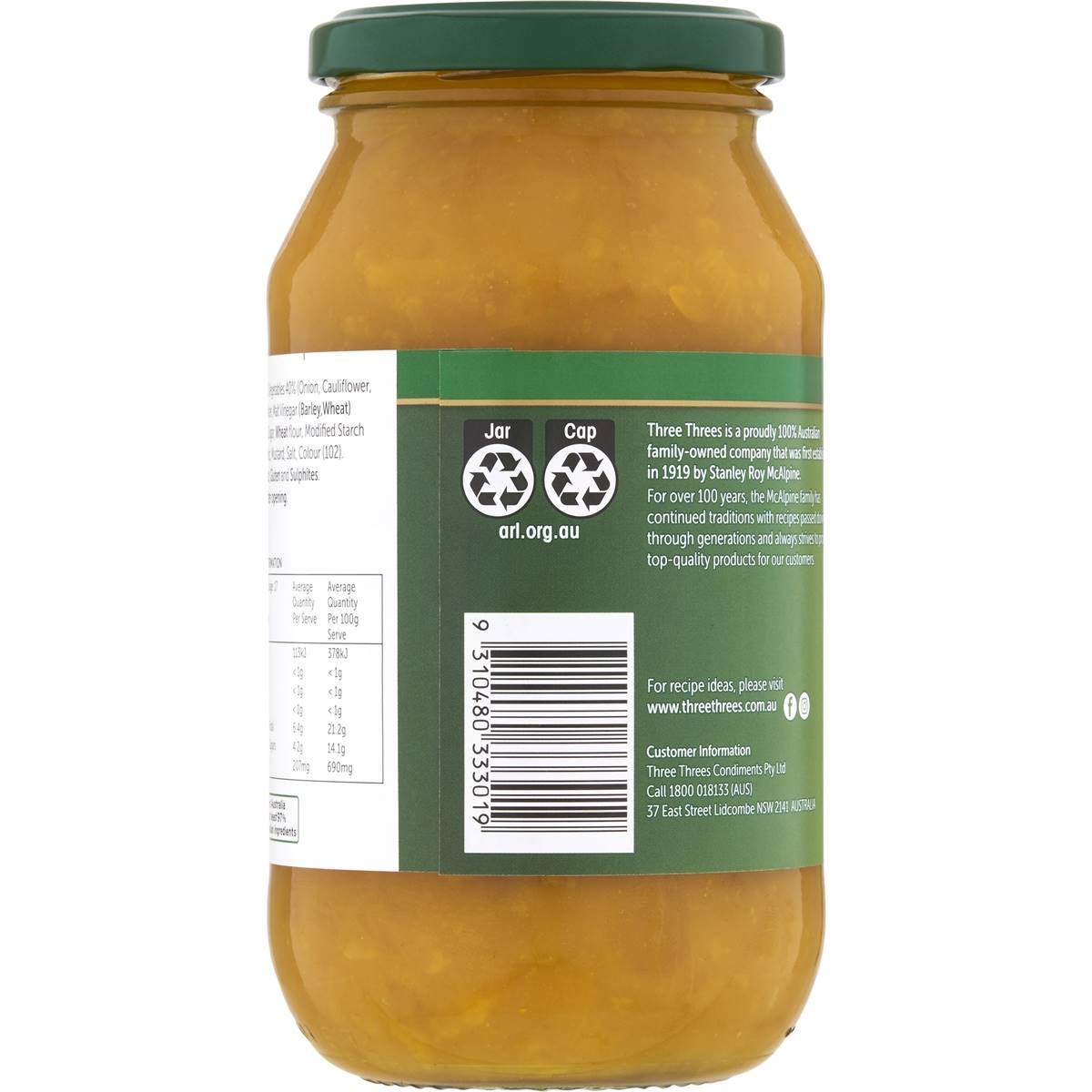 Three Threes Sweet Mustard Pickles 520g