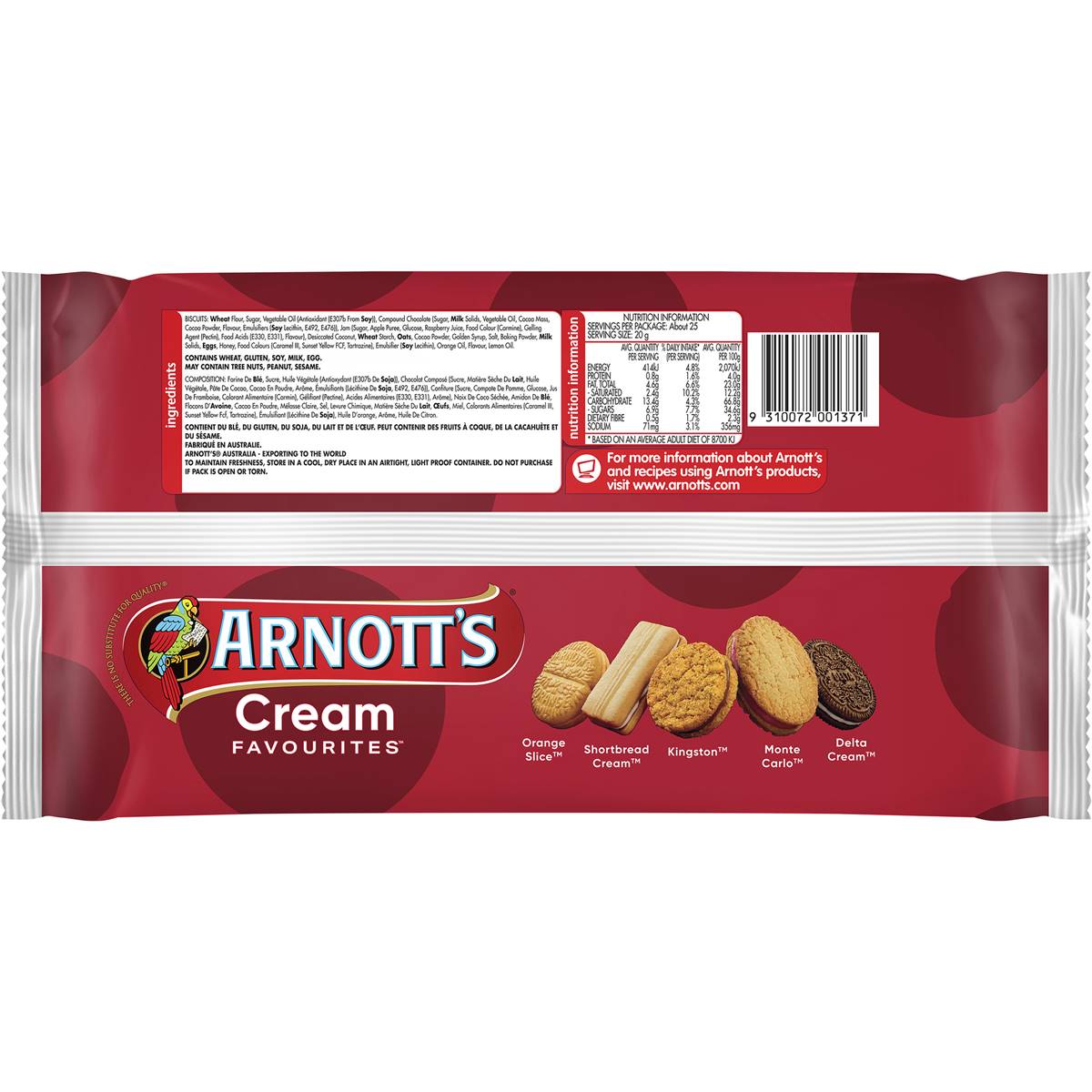 Arnotts Arnott's Cream Favourites Assorted Biscuits 500g