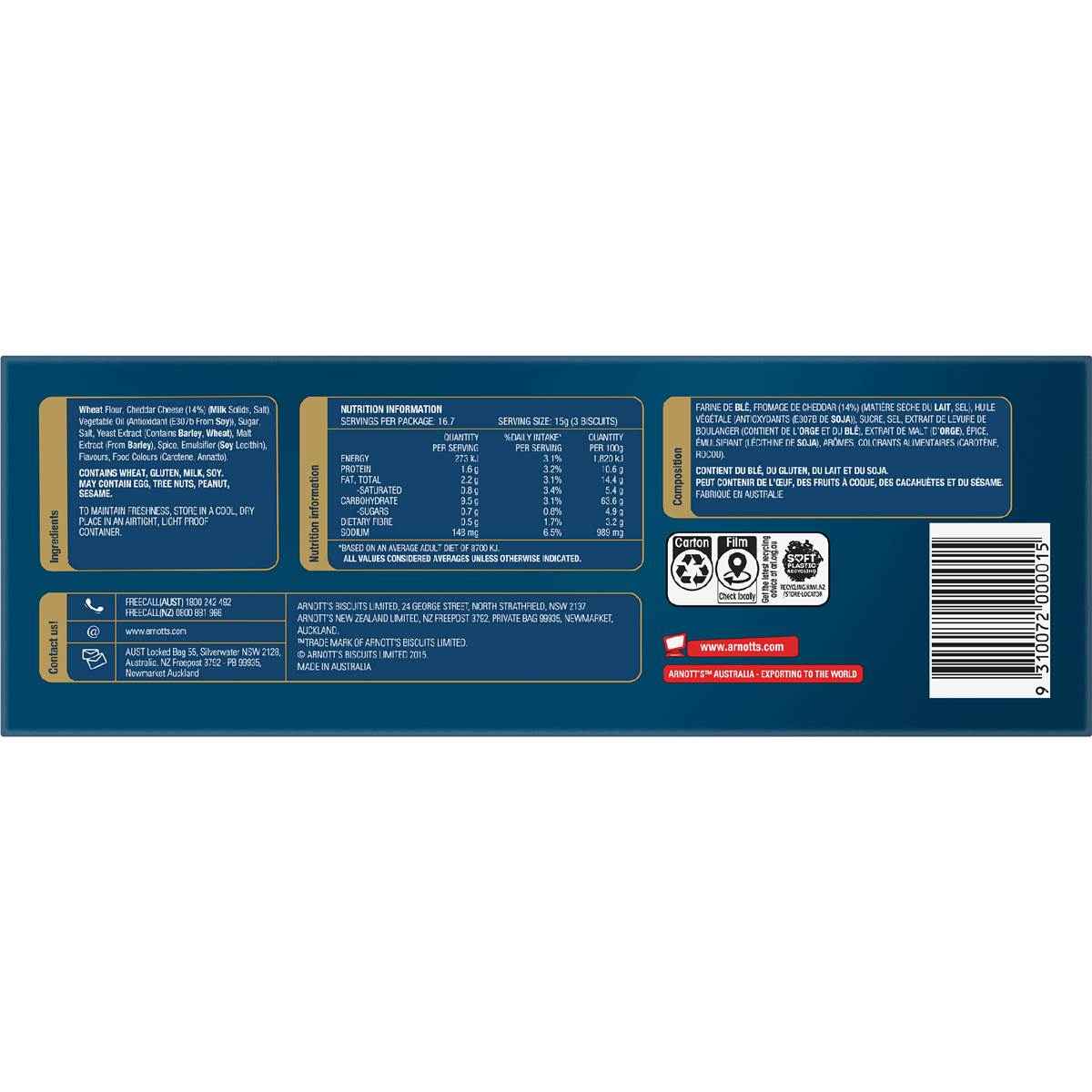 Arnotts Country Cheese Crackers 250g