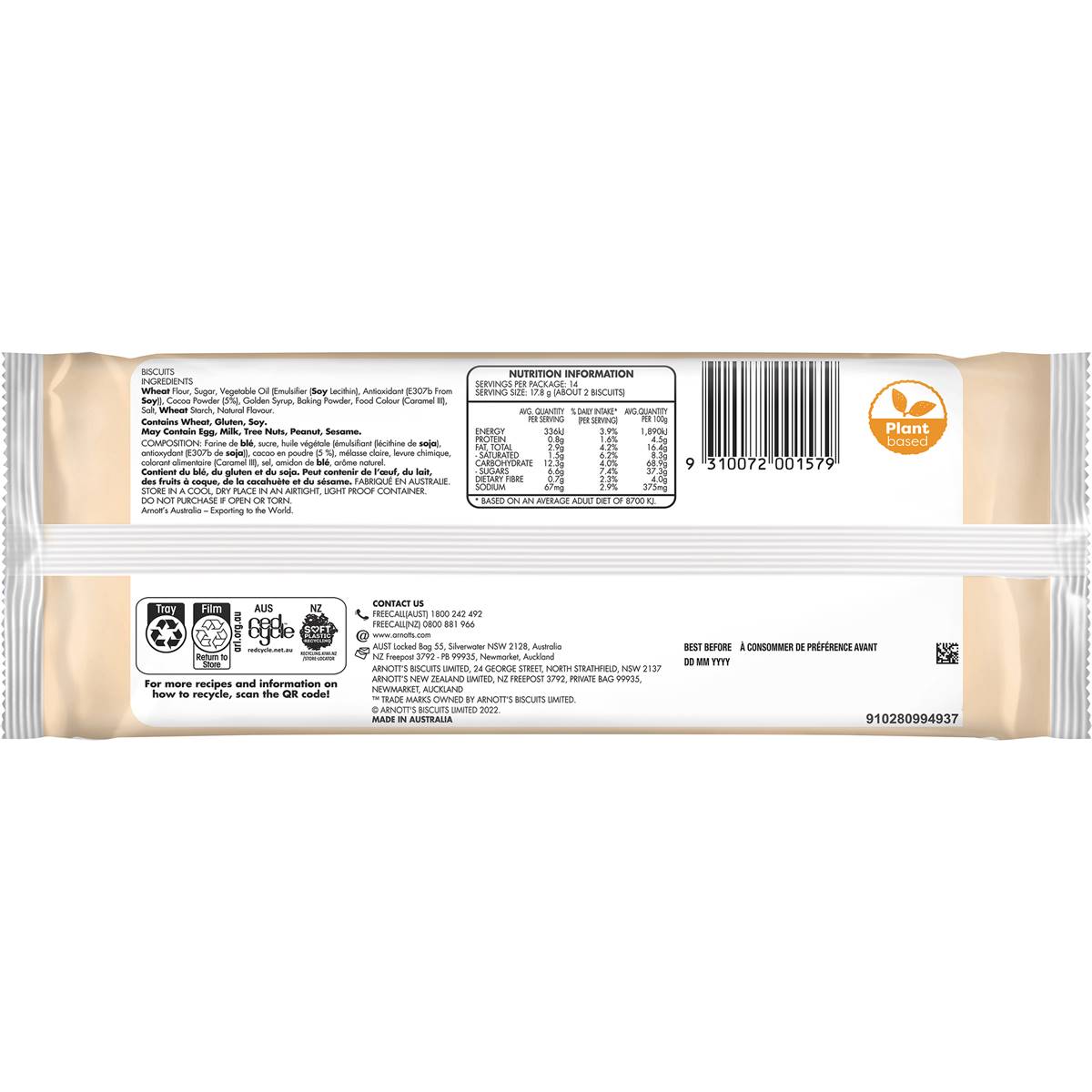 Arnotts Choc Ripple Plain Biscuits 250g