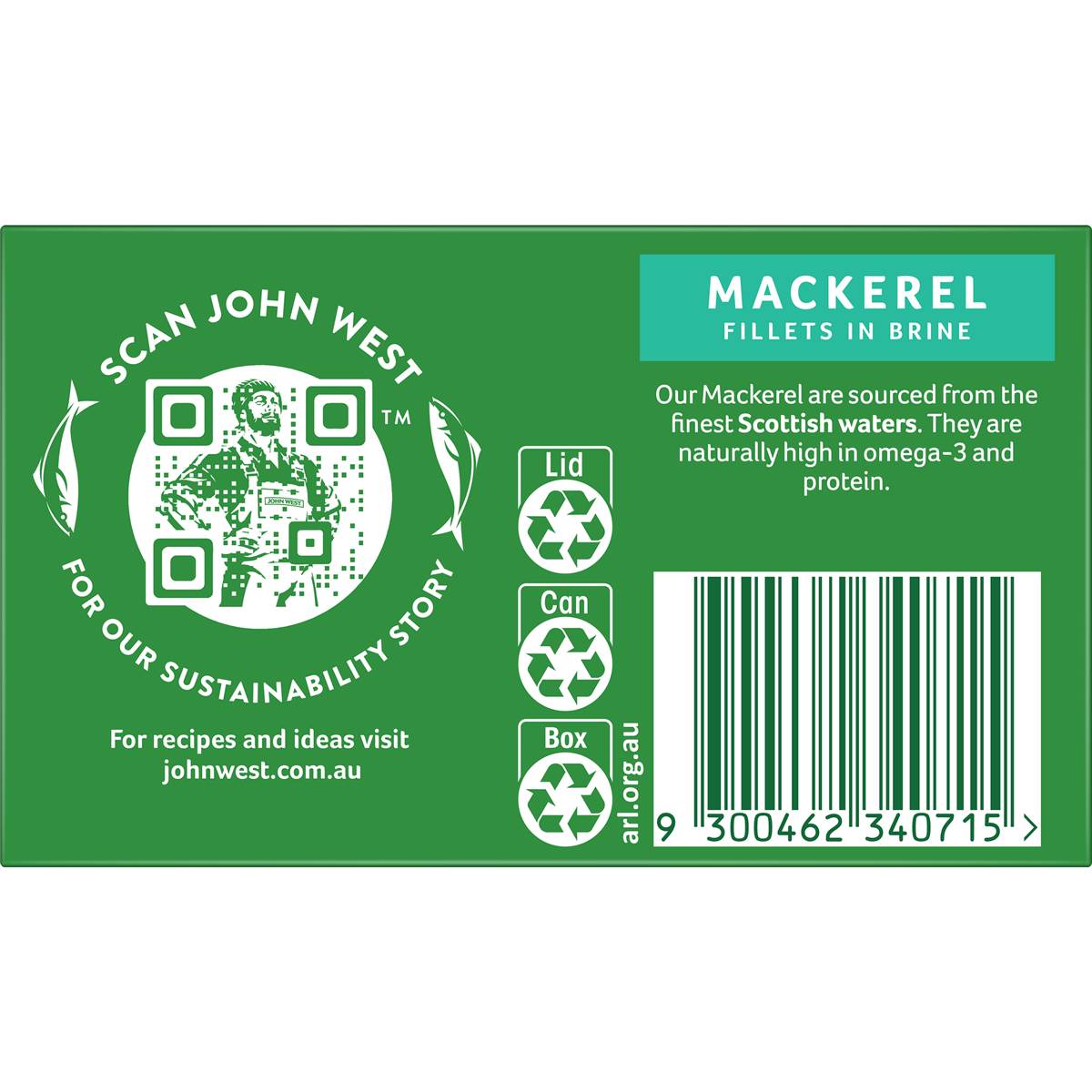 John West Wild Scottish Mackerel Fillets In Brine 125g