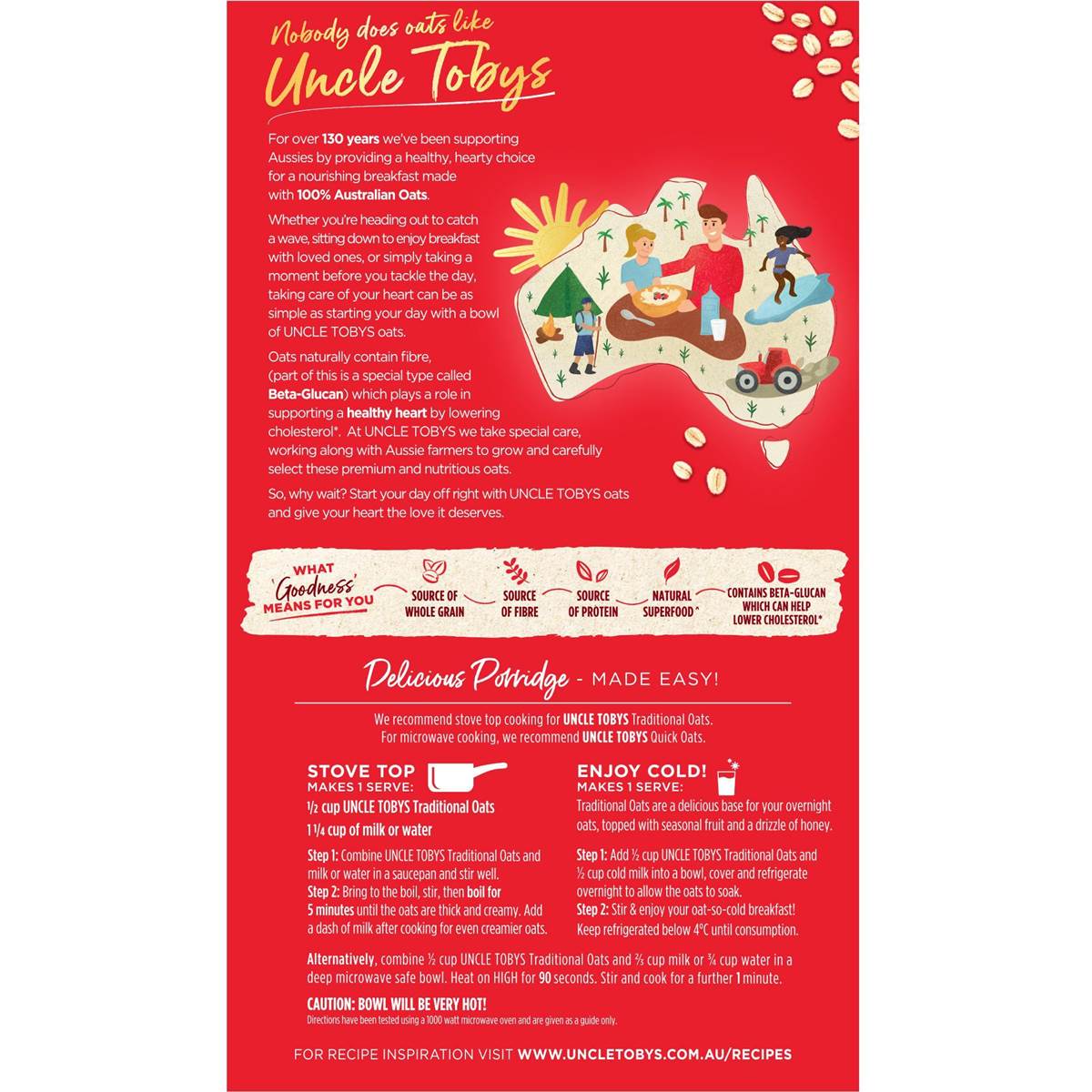 Uncle Tobys Oats Traditional Rolled Oats Porridge 500g