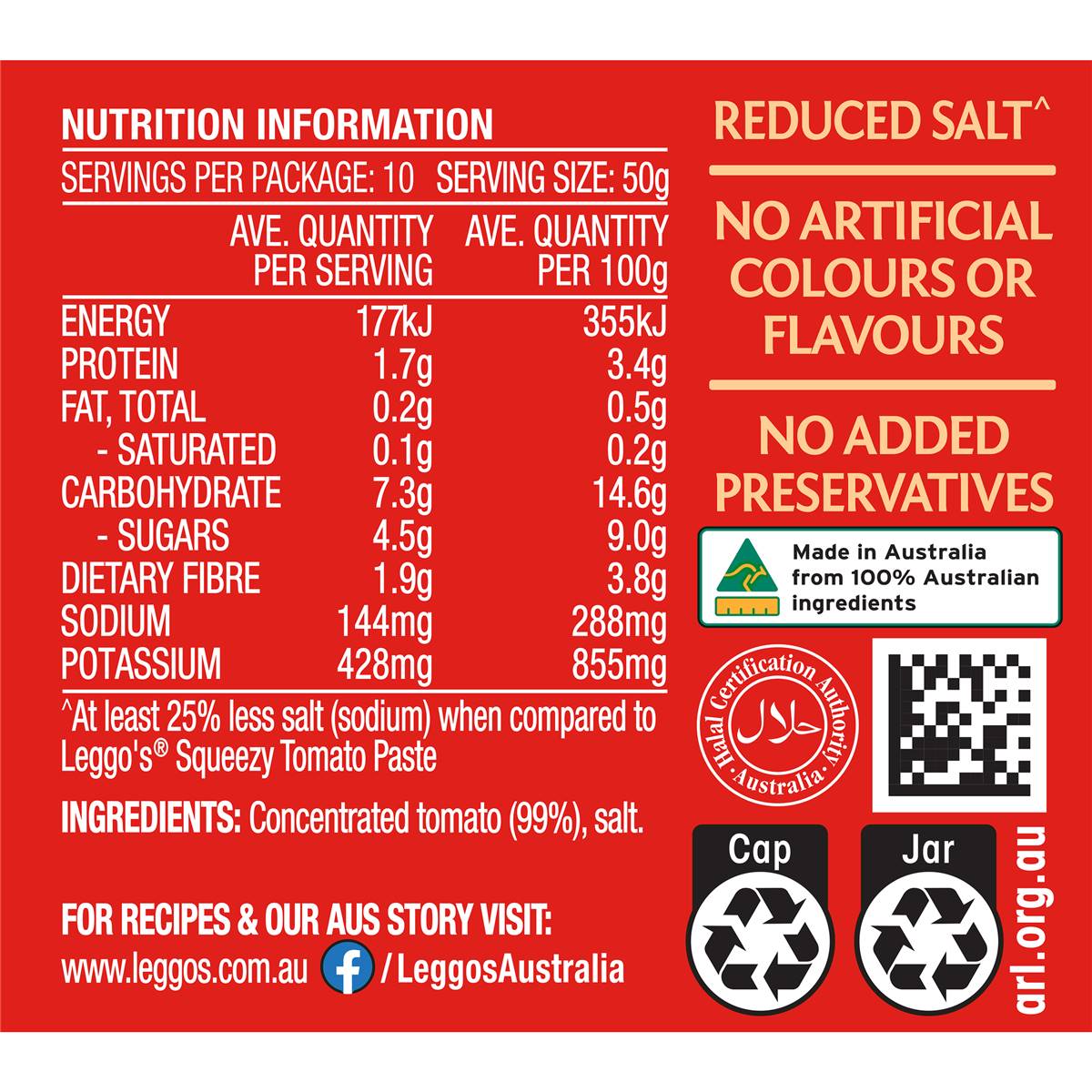 Leggo's Australian Grown Tomato Paste Triple Concentrate 500g