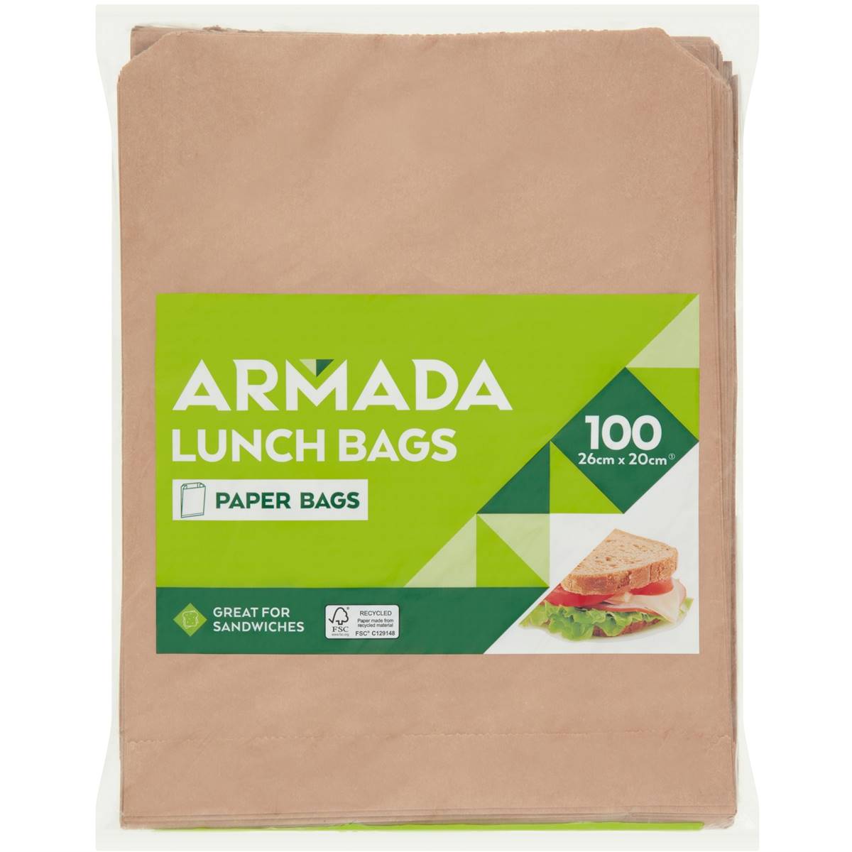 Armada Brown Paper Lunch Bags 100 pack