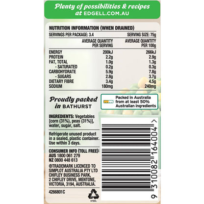 Edgell Baby Peas & Corn Baby Peas & Super Sweet Corn 420g