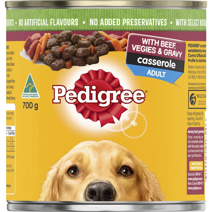 Pedigree Adult Wet Dog Food with Beef, Vegies & Gravy Casserole Can 700g