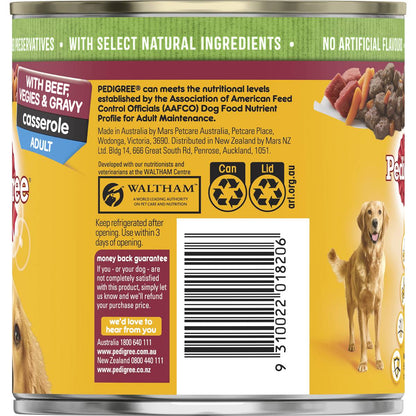 Pedigree Adult Wet Dog Food with Beef, Vegies & Gravy Casserole Can 700g