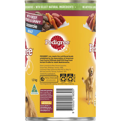 Pedigree Adult Wet Dog Food with Beef, Vegies & Gravy Casserole Can 1.2kg