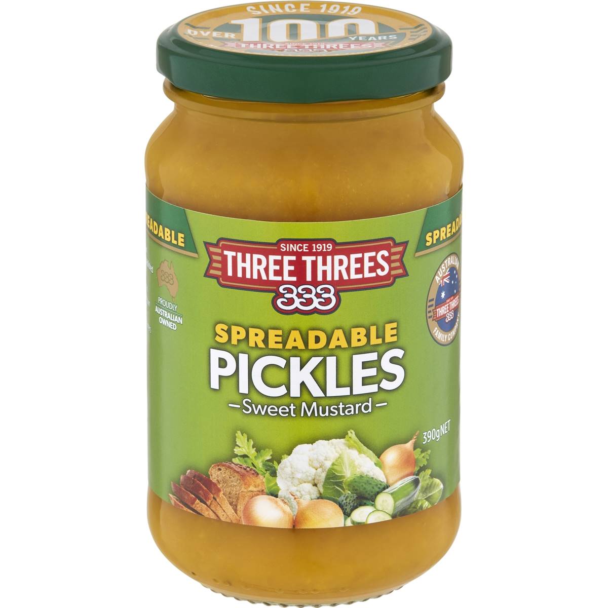 Three Threes Spreadable Sweet Mustard Pickles 390g