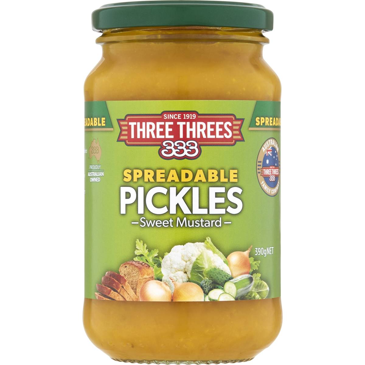 Three Threes Spreadable Sweet Mustard Pickles 390g