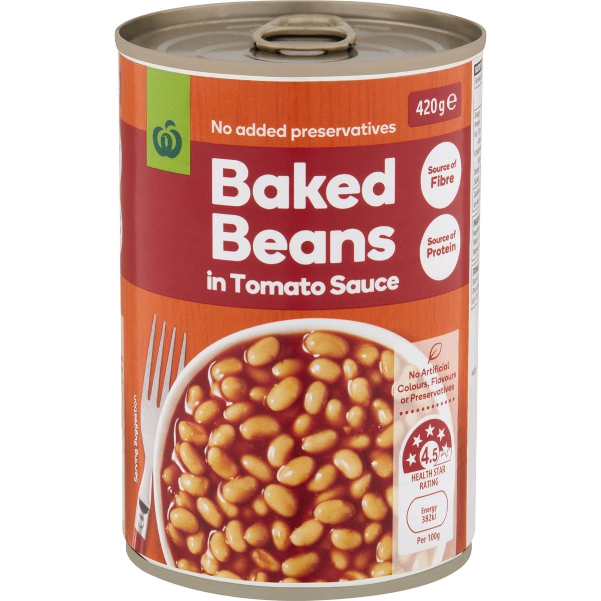 Woolworths Baked Beans In Tomato Sauce 420g