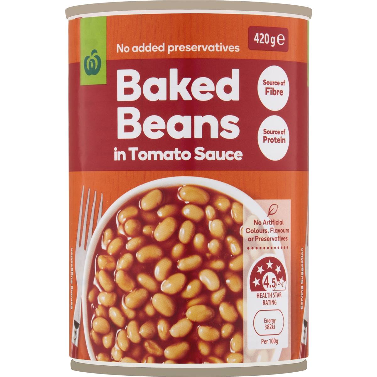 Woolworths Baked Beans In Tomato Sauce 420g