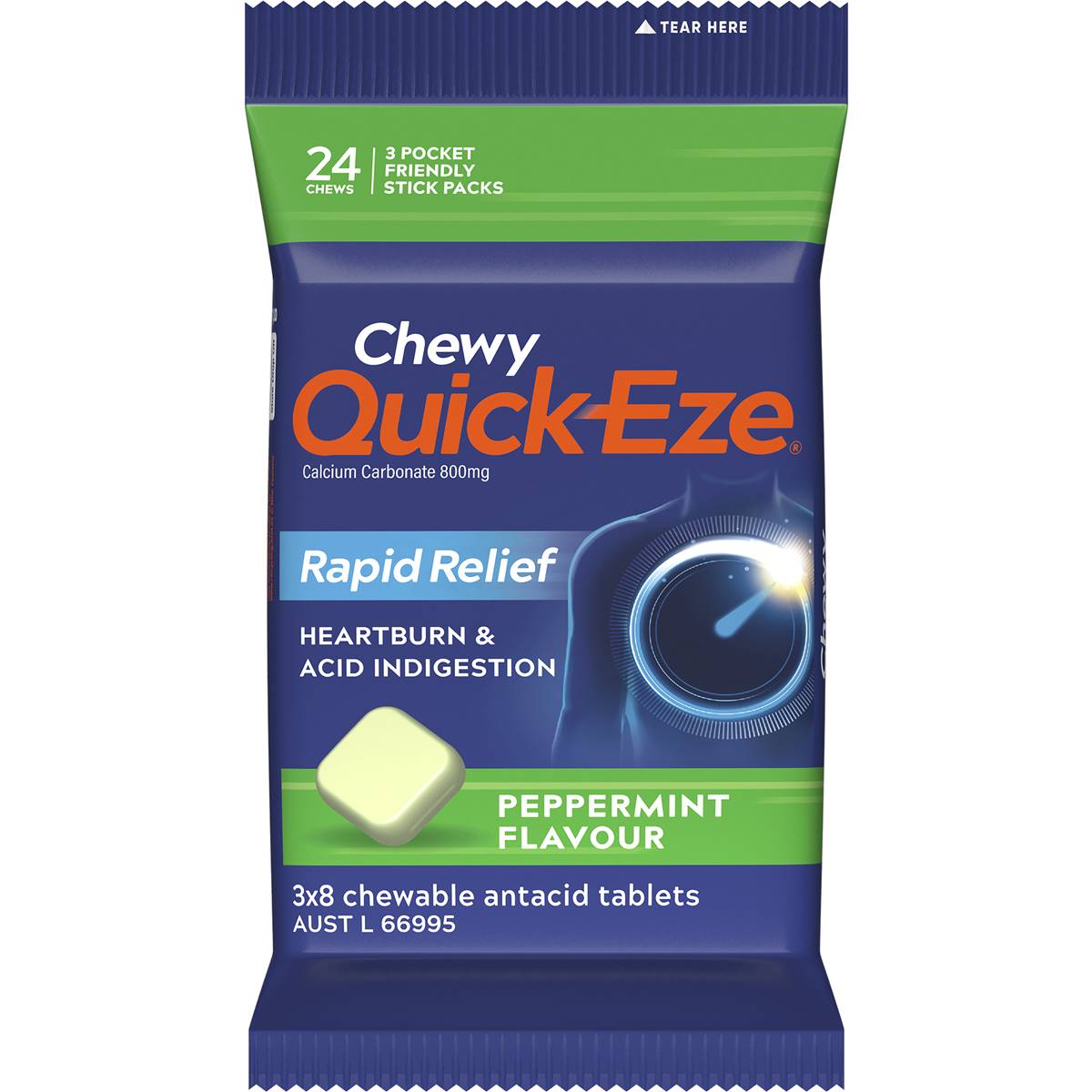 Quick-Eze Heartburn & Indigestion Relief Chewy Peppermint 24 Pack