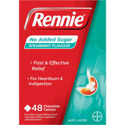 Rennie Antacid Chewable Tablets Spearmint Flavour 48 pack