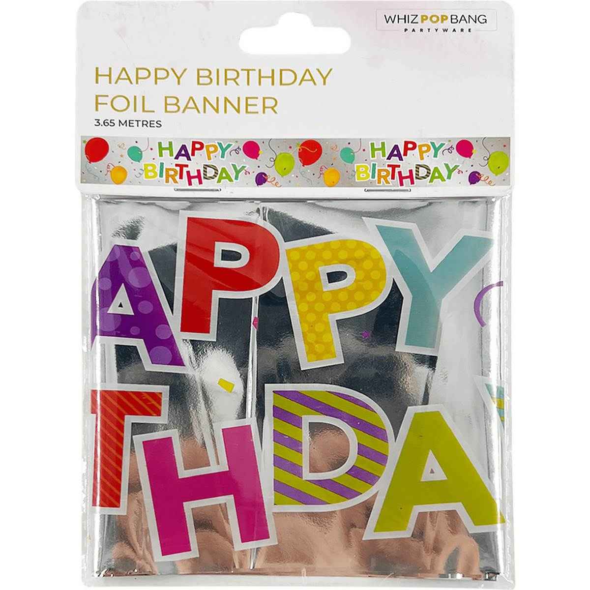 Korbond Party Banner Happy Birthday Foil 3.65 Meters 14g