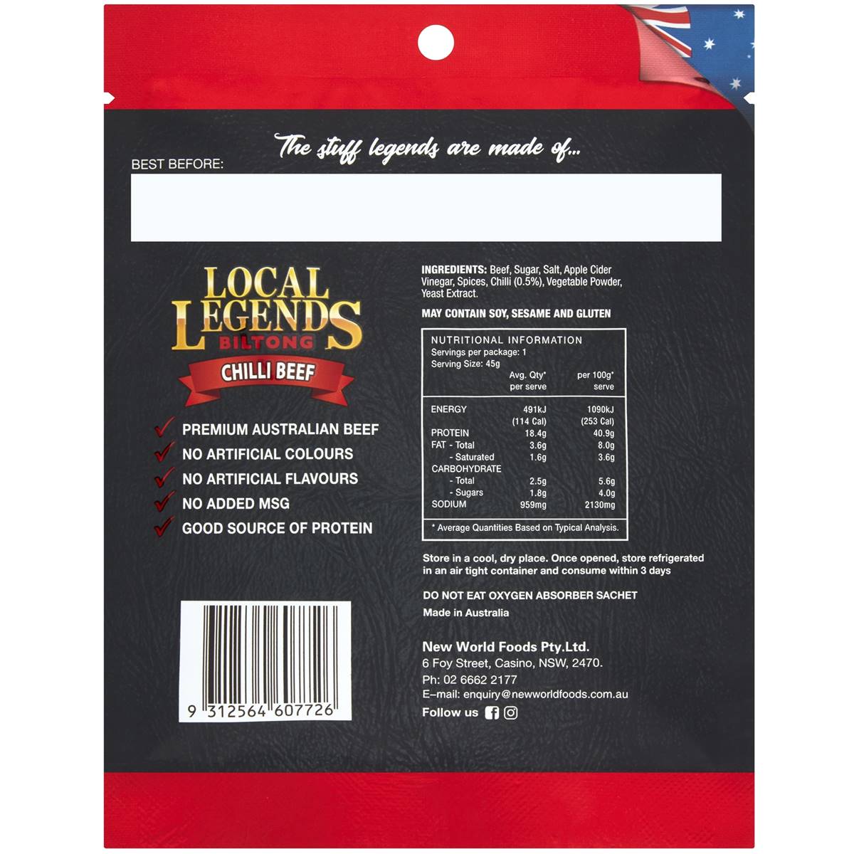 Local Legends Biltong Chilli 45g