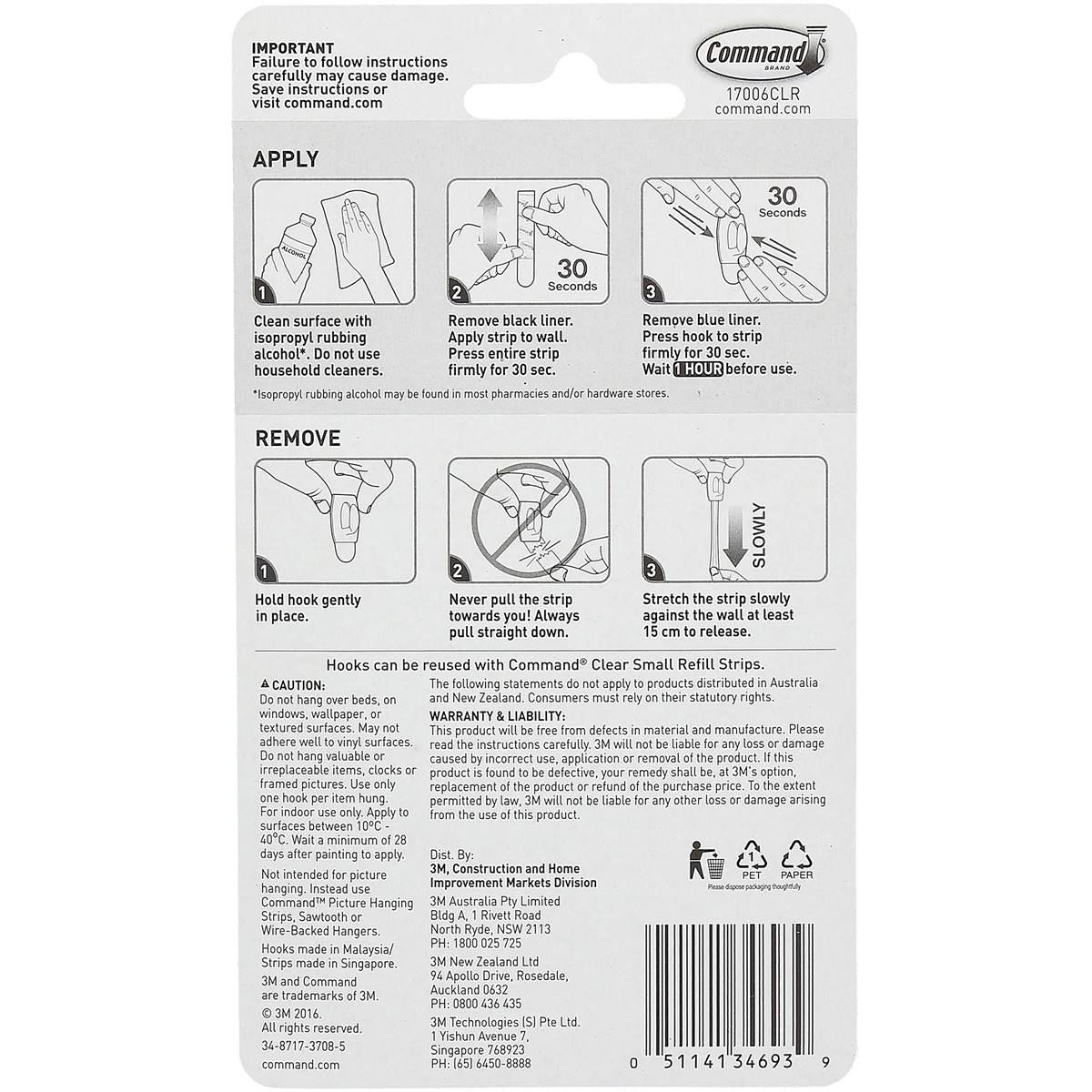 3M Command Mini Hooks Clear 6 Pack