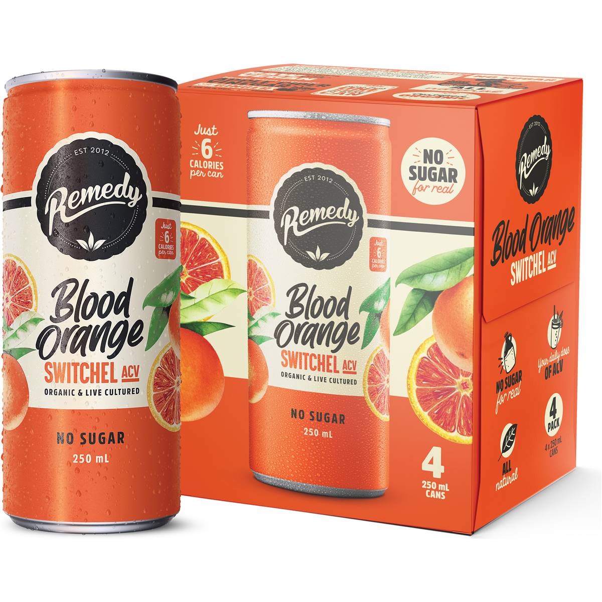 Remedy Switchel Blood Orange Cans 250mL x 4 pack