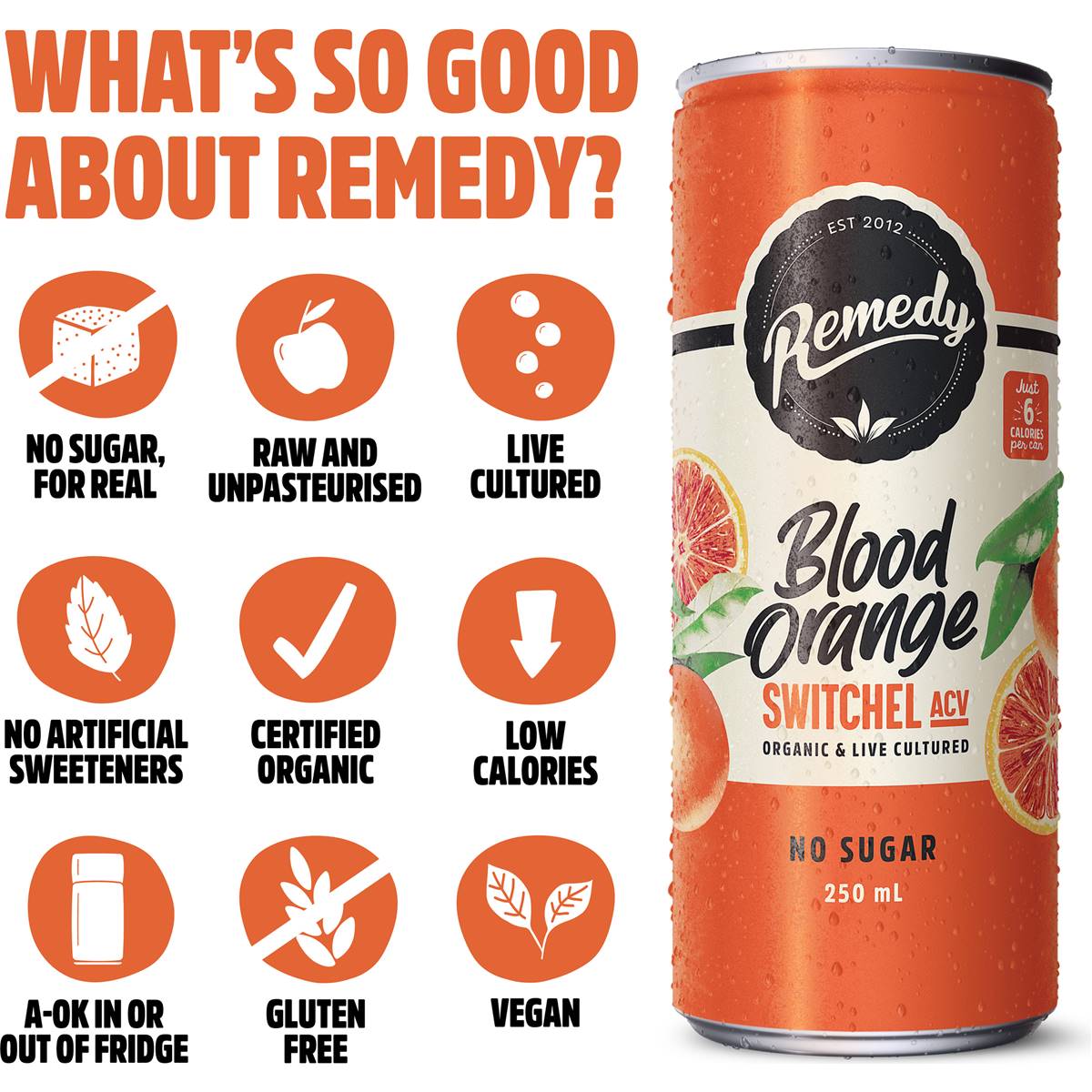 Remedy Switchel Blood Orange Cans 250mL x 4 pack
