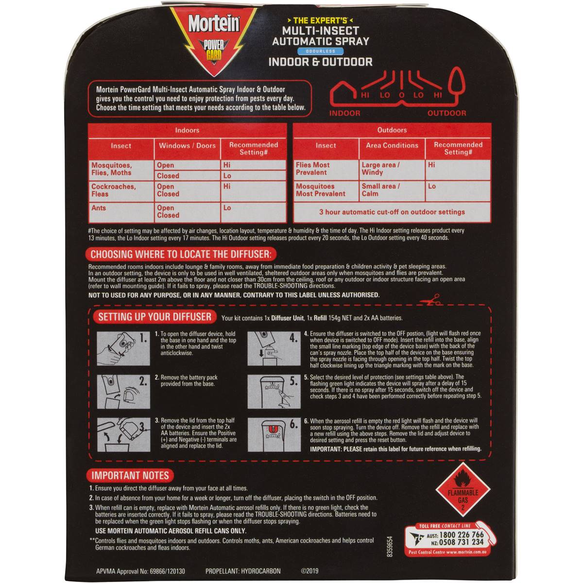 Mortein Powergard Odourless Multi-Insect Automatic Spray 154g