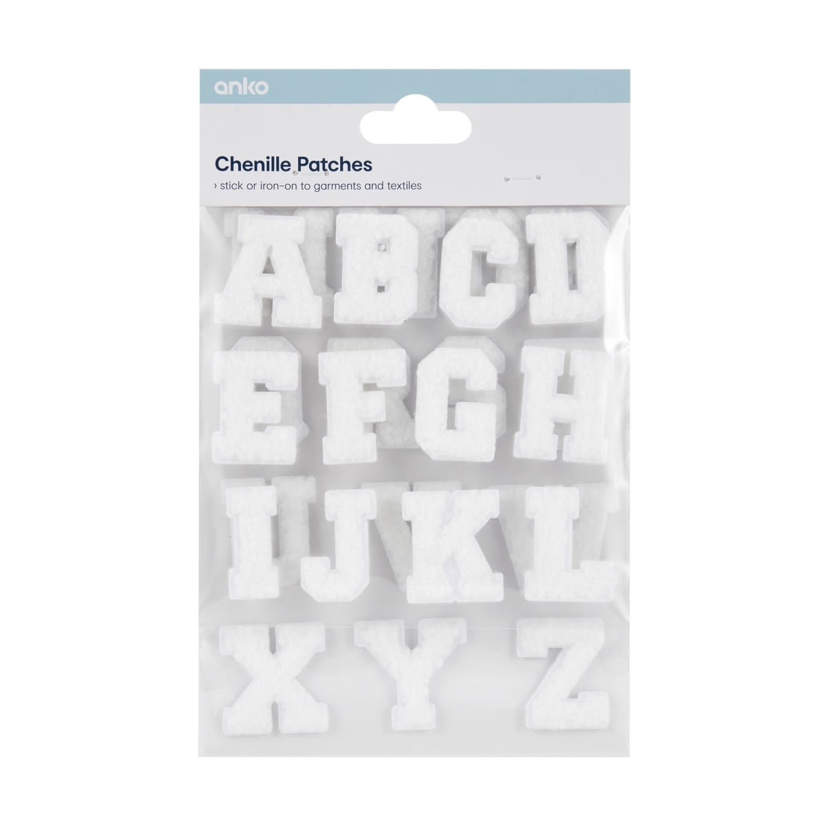 26 Piece Chenille Patches - Alphabet White