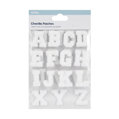 26 Piece Chenille Patches - Alphabet White