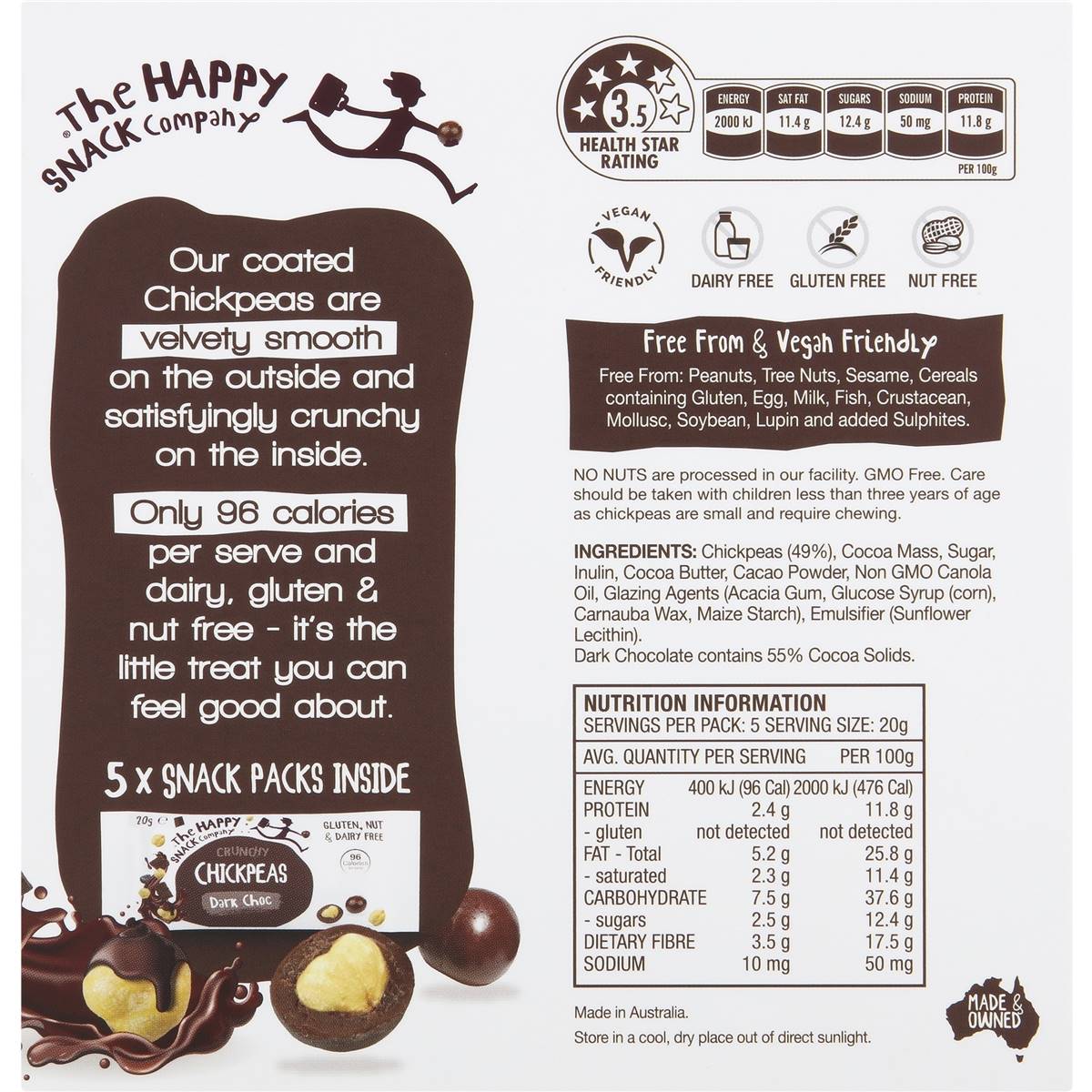 The Happy Snack Company Chickpeas Dark Choc 5 Pack