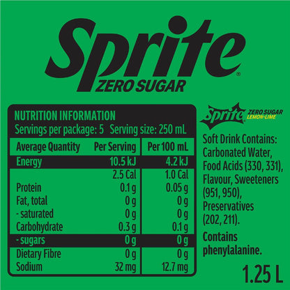 Sprite Zero Sugar Lemonade Soft Drink Bottle 1.25l