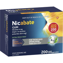 Nicabate Quit Smoking Chewing Gum Extra Strength 4mg Nicotine 200 Pack