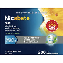Nicabate Quit Smoking Chewing Gum Regular Strength 2mg Nicotine 200 Pack