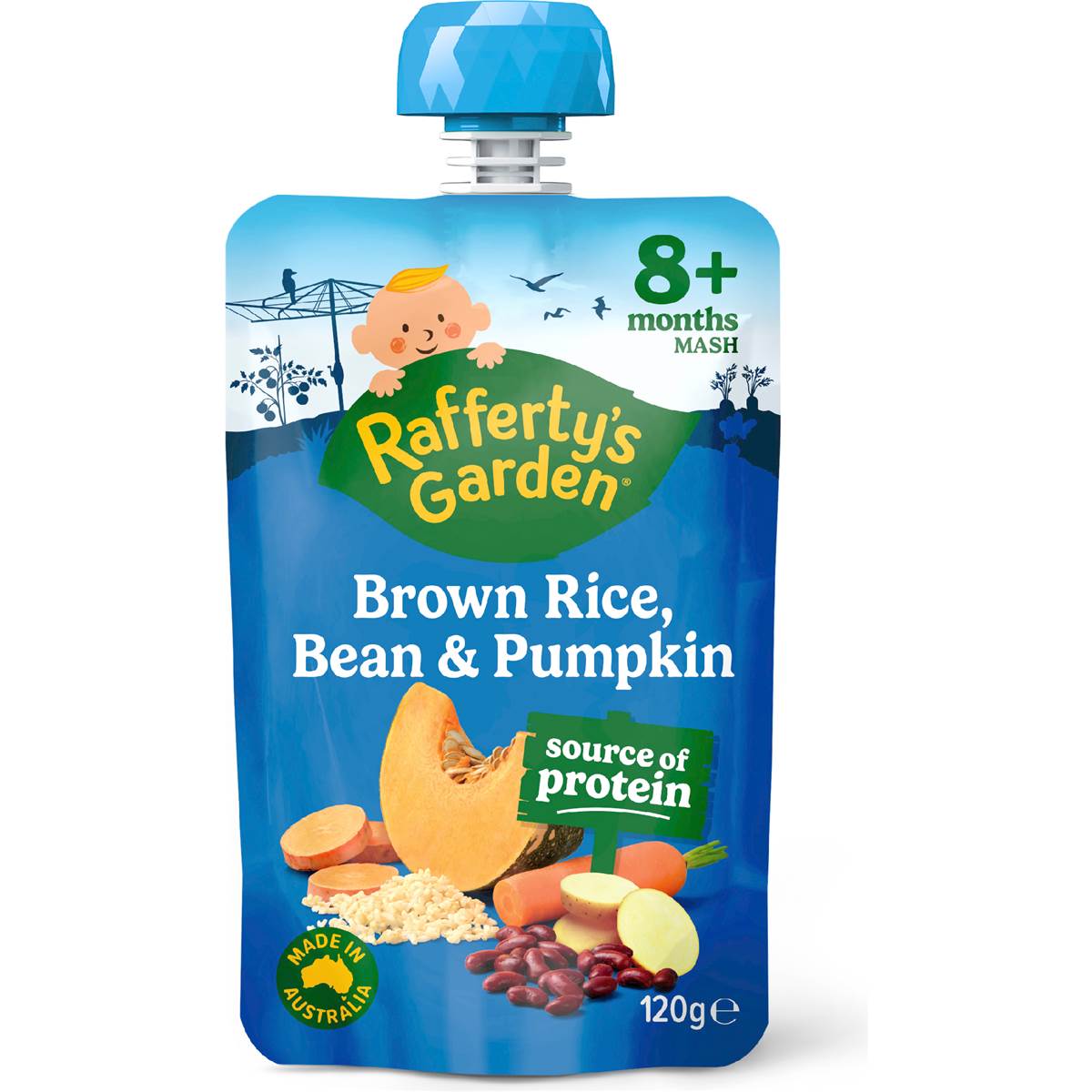 Rafferty's Garden Brown Rice Bean & Pumpkin Baby Food Pouch 8+ Months 120g