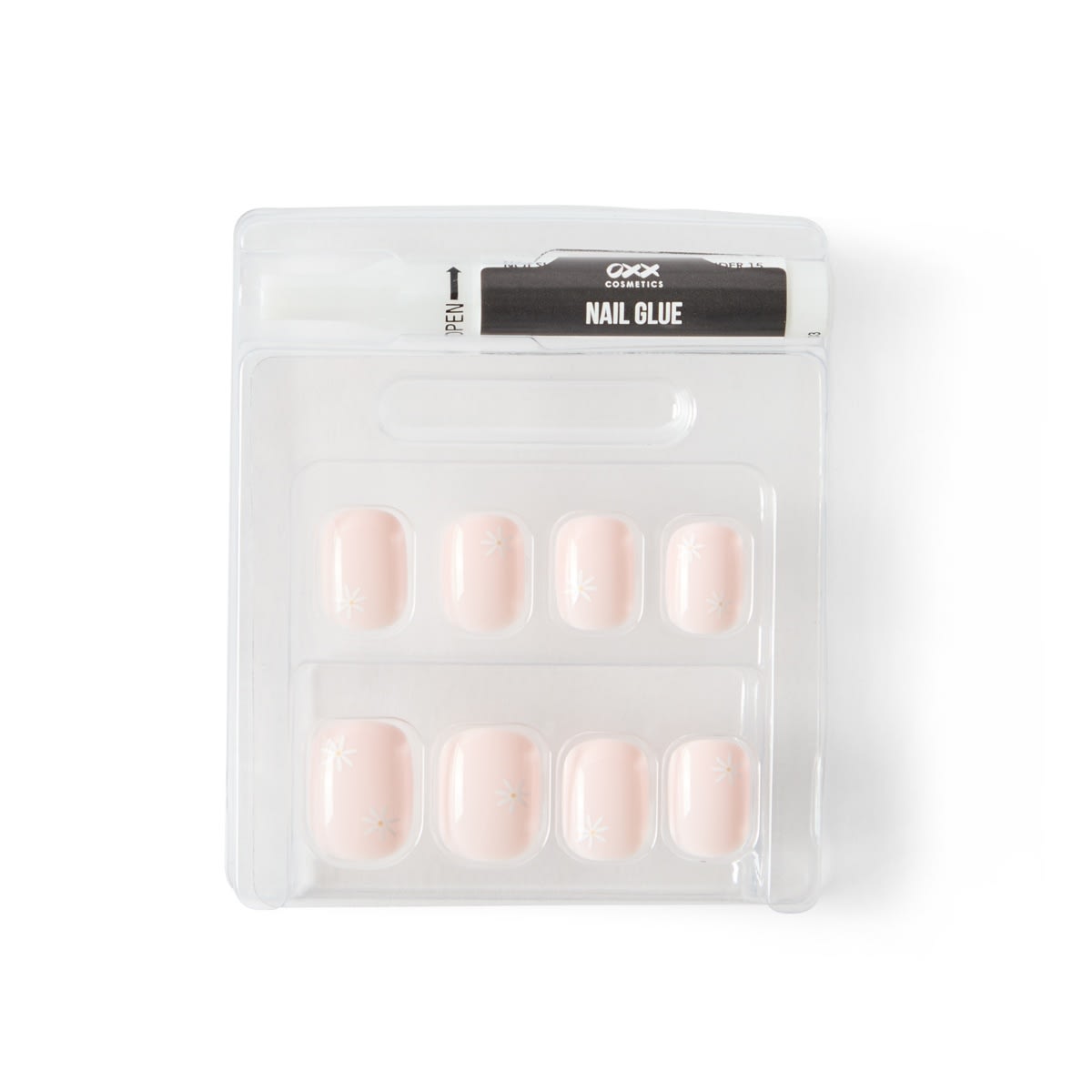 OXX Cosmetics 24 Pack Artificial Nails with Adhesive - Short Square Shape, Daisies