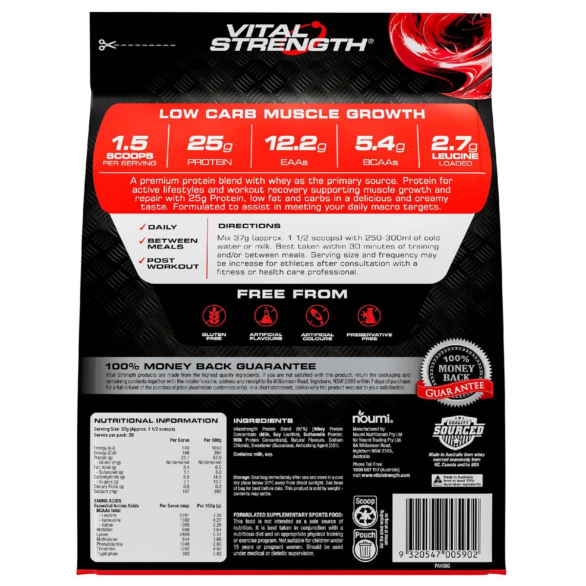 Vital Strength Whey Protein Powder Vanilla Low Carb 750g