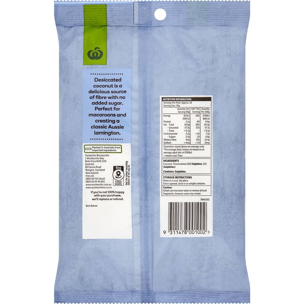 Woolworths Coconut Fine Desiccated 500g