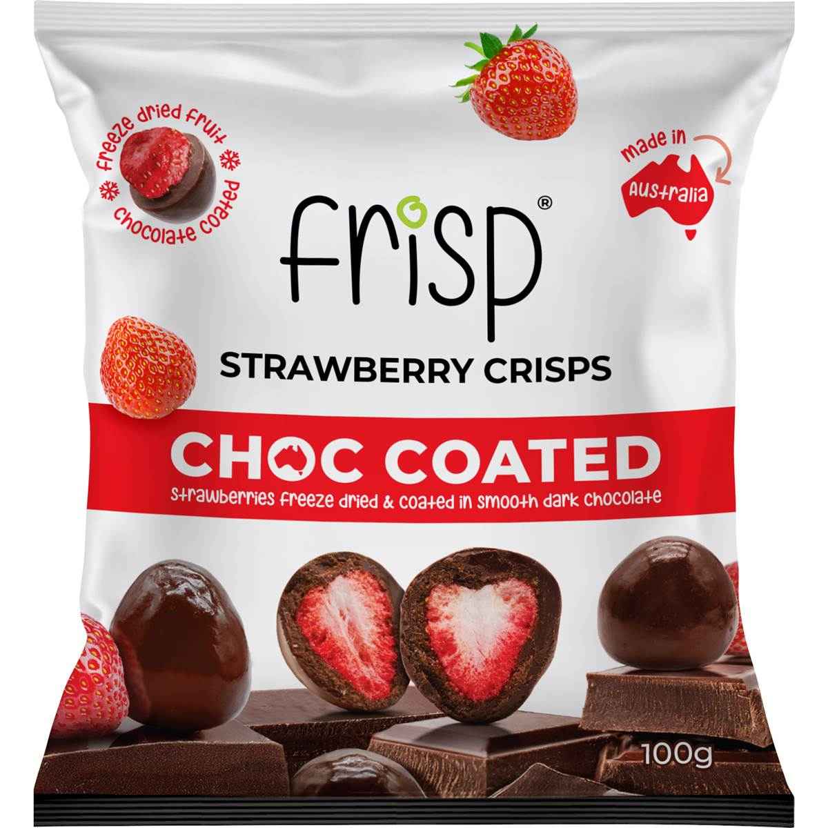 Frisp Strawberries Crisps Chocolate Coated 100g
