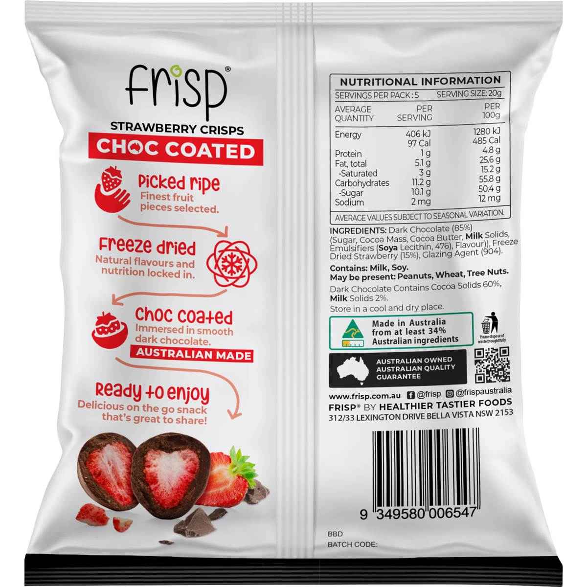 Frisp Strawberries Crisps Chocolate Coated 100g